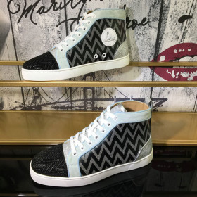 Christian Louboutin Louis Orlato High-Top Sneakers Suede Jacquard Woven Multicolor