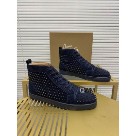 Christian Louboutin Louis Orlato High Top Sneakers Veau Velours Navy Blue