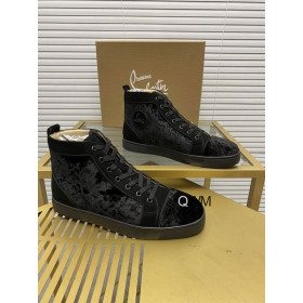 Christian Louboutin Louis Orlato High Top Sneakers Veau Velours Pattern Black