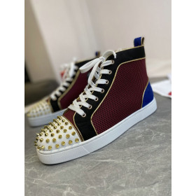 Christian Louboutin Louis Orlato Spikes High Top Sneakers Suede Multicolor