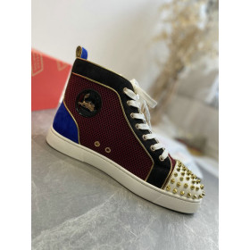 Christian Louboutin Louis Orlato Spikes High Top Sneakers Suede Multicolor