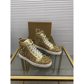 Christian Louboutin Louis Pik Pik Spikes Flat High-top Sneakers Calf Gold