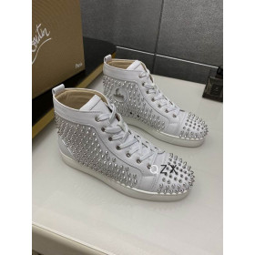 Christian Louboutin Louis Spike High-top Sneakers Calfskin White