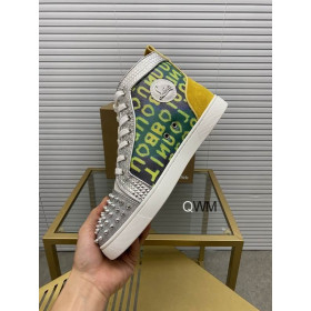 Christian Louboutin Louis Spike High-top Sneakers Suede and Mesh-Trimmed Glittered Logo-Print Canvas