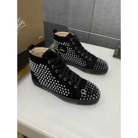 Christian Louboutin Louis Spike High-top Sneakers Veau Velours Black