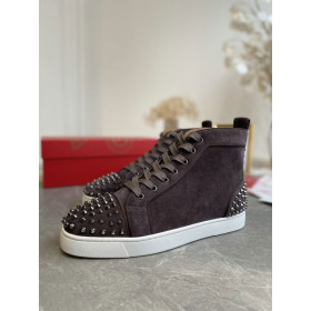 Christian Louboutin Louis Spikes 2 High-top Sneakers Suede Coffee