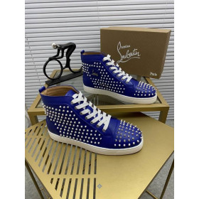 Christian Louboutin Louis Spikes Flat High-top Sneakers Calfskin Blue