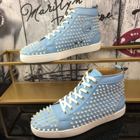 Christian Louboutin Louis Spikes High-Top Sneakers Calf Leather Light Blue