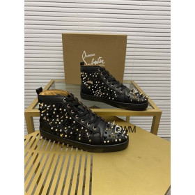 Christian Louboutin Louis Spikes High-top Sneakers Calfskin Black