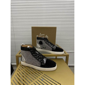 Christian Louboutin Louis Spikes High-top Sneakers Patent and Velvet Black Silver