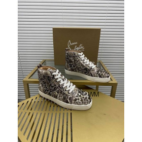 Christian Louboutin Louis Spikes High-top Sneakers Python Printed Saharienne