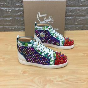 Christian Louboutin Louis Spikes High-top Sneakers Suede And Leather Multicolor