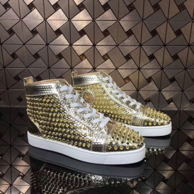 Christian Louboutin Louis Spikes High-top Men Sneakers Texture Leather Gold