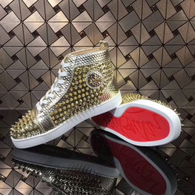 Christian Louboutin Louis Spikes High-top Sneakers Texture Leather Gold