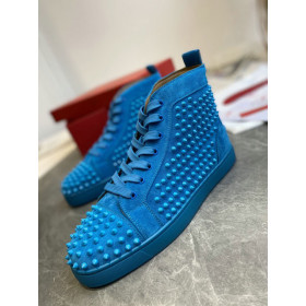 Christian Louboutin Louis Spikes High-Top Sneakers Veau Velous Blue