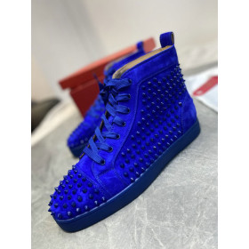 Christian Louboutin Louis Spikes High-Top Sneakers Veau Velous Klein Blue