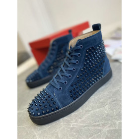 Christian Louboutin Louis Spikes High-Top Sneakers Veau Velous Navy Blue