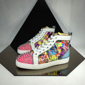 Christian Louboutin Louis Spikes Orlato High-Top Sneakers Calf and Patent Leather Multi