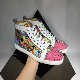 Christian Louboutin Louis Spikes Orlato High-Top Sneakers Calf and Patent Leather Multi