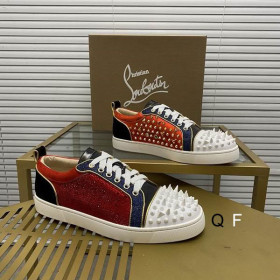 Christian Louboutin Louis Spikes Sneakers Suede And Leather Strass Multicolor