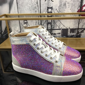 Christian Louboutin Louis Strass Flat High-top Men Sneakers Rhinestone Embellishments Multi