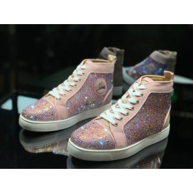 Christian Louboutin Louis Strass Flat High-top Sneakers Rhinestone Embellishments Pink