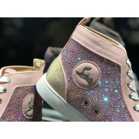 Christian Louboutin Louis Strass Flat High-top Women Sneakers Rhinestone Embellishments Pink