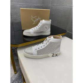Christian Louboutin Louis Strass High-top Sneakers Calfskin White