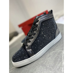 Christian Louboutin Louis Strass High-Top Sneakers Leather and Strass Black