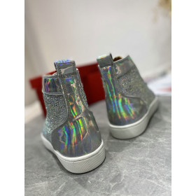 Christian Louboutin Louis Strass High-top Sneakers Iridescent Leather and Strass Silver