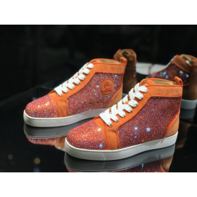 Christian Louboutin Louis Strass High-Top Women Sneakers Veau Velous and Strass Orange White