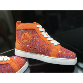 Christian Louboutin Louis Strass High-Top Women Sneakers Veau Velous and Strass Orange White