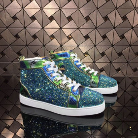 Christian Louboutin Louis Strass High-Top Sneakers Python Leather Blue Green