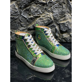 Christian Louboutin Louis Strass High-Top Sneakers Python Roccia Electric Green
