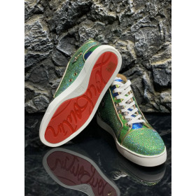 Christian Louboutin Louis Strass High-Top Sneakers Python Roccia Electric Green