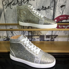 Christian Louboutin Louis Strass High-Top Sneakers Suede and Glitter Leather Silver