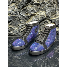Christian Louboutin Louis Strass High-top Sneakers Suede Black Blue