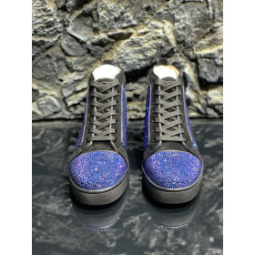 Christian Louboutin Louis Strass High-top Sneakers Suede Black Blue
