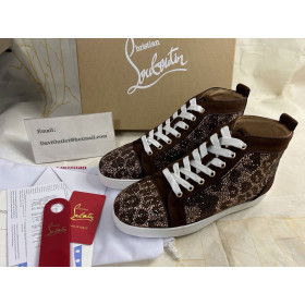 Christian Louboutin Louis Strass High-Top Sneakers Suede Leather Version Moka