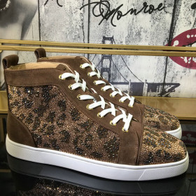 Christian Louboutin Louis Strass High-Top Women Sneakers Suede Leather Version Moka