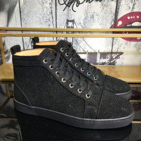 Christian Louboutin Louis Strass High-Top Sneakers Veau Velours All Black