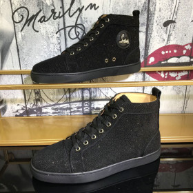 Christian Louboutin Louis Strass High-Top Sneakers Veau Velours All Black