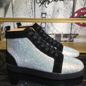 Christian Louboutin Louis Strass High-Top Sneakers Veau Velours Black