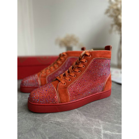 Christian Louboutin Louis Strass High-Top Sneakers Veau Velous and Strass Orange