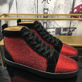 Christian Louboutin Louis Strass Orlato Flat Sneakers Suede Black Red