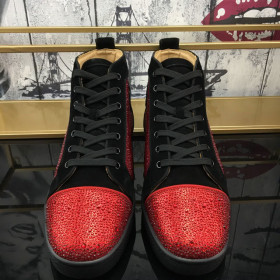 Christian Louboutin Louis Strass Orlato Flat Sneakers Suede Black Red