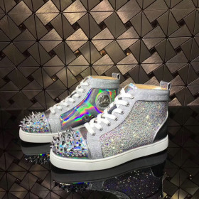 Christian Louboutin Louis Strass Pik Pik Version High-top Sneakers Iridescence Leather Multi