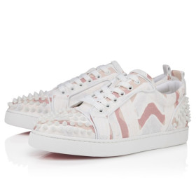 Christian Louboutin Louise Junior Spikes Sneakers Gaagal Coated Canvas Leche