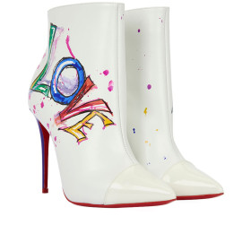 Christian Louboutin 'Love Is A Boot' Ankle Boots 100mm Calf and Patent Leather White