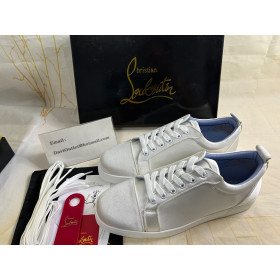 Christian Louboutin Low-top Fun Louis Junior Ivory/lining Blue Satin